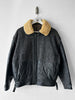 ITALIAN LABEL - 1980s PANELLED WOOL BOMBER JACKET WITH REMOVABLE SHEARLING COLLAR
