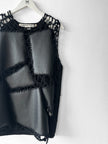 COMME DES GARÇONS - F/W 2024 DECONSTRUCTED CROCHET VEST TOP WITH FAUX LEATHER APPLIQUÉS