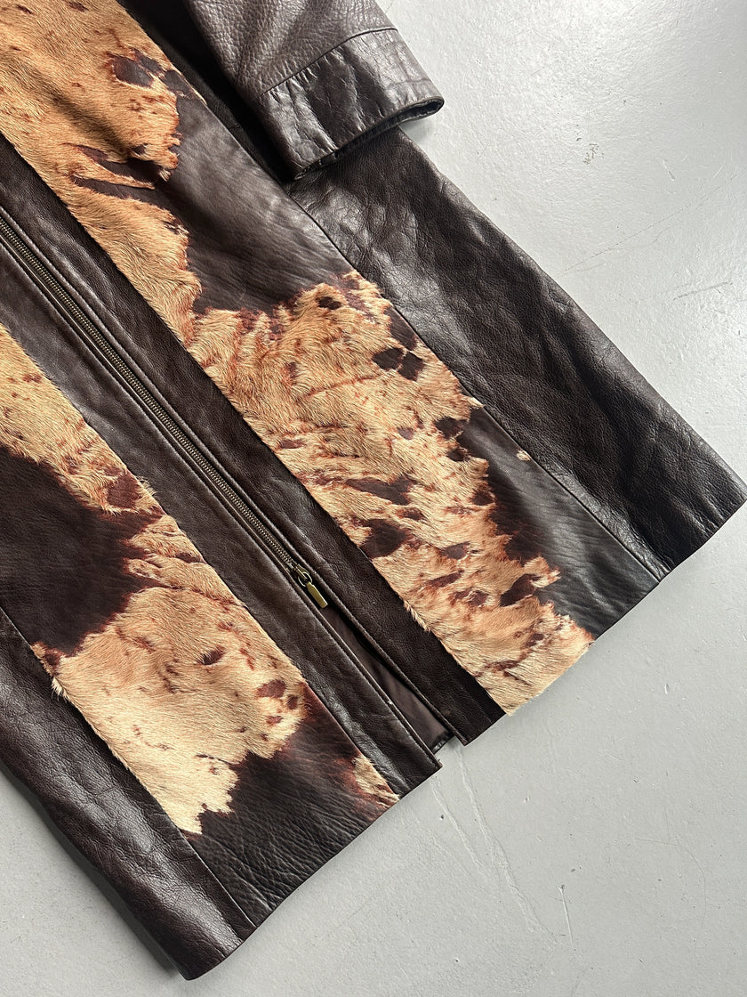 ANNA BIAGINI - 1990s CALF HAIR LEATHER LONG JACKET