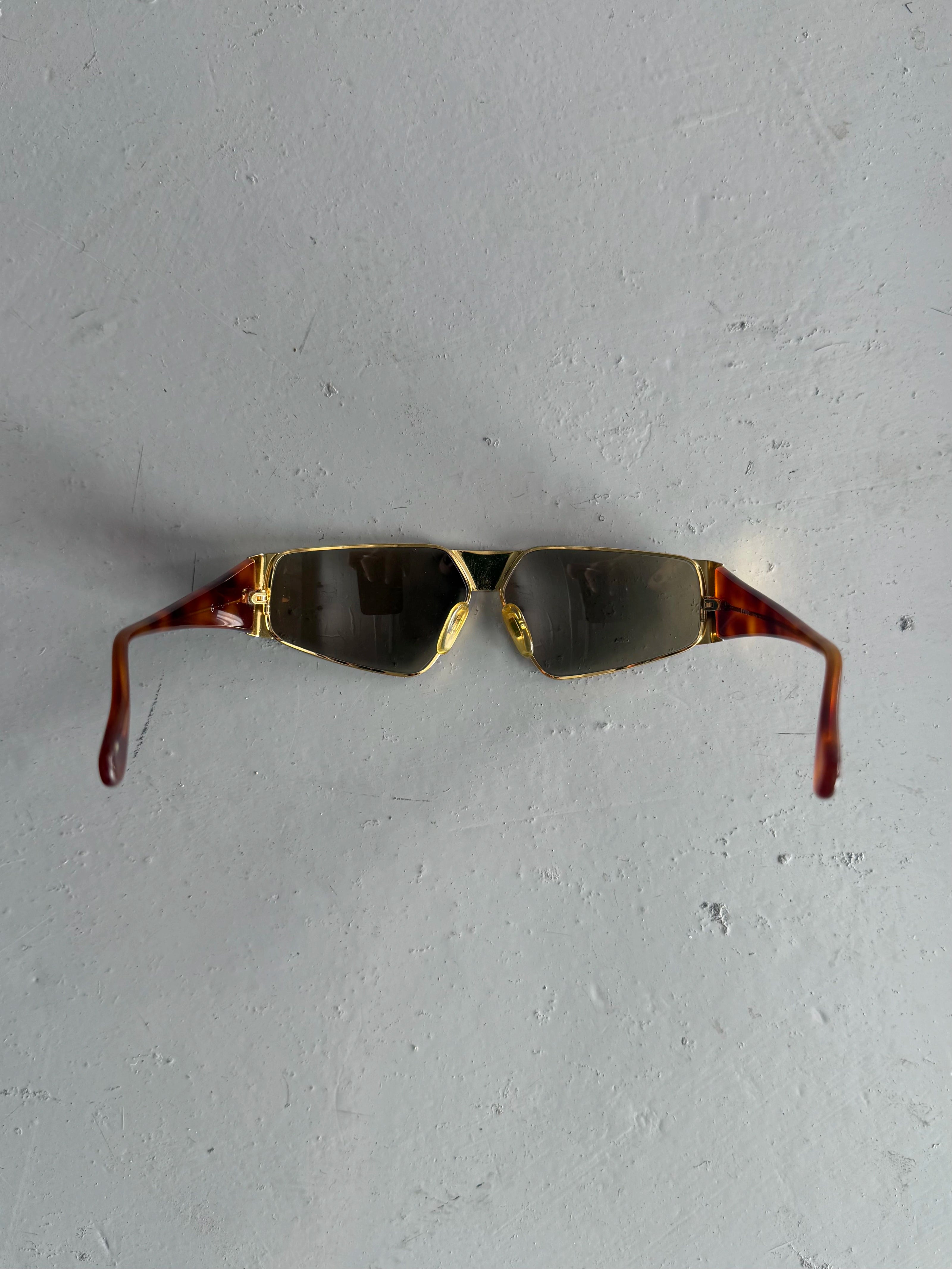GIANFRANCO FERRÉ - 1990s GEOMETRIC SUNGLASSES WITH TORTOISESHELL ARMS