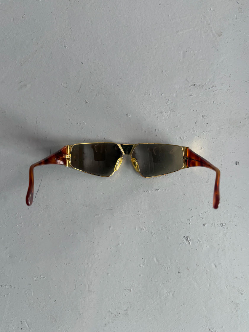 GIANFRANCO FERRÉ - 1990s GEOMETRIC SUNGLASSES WITH TORTOISESHELL ARMS