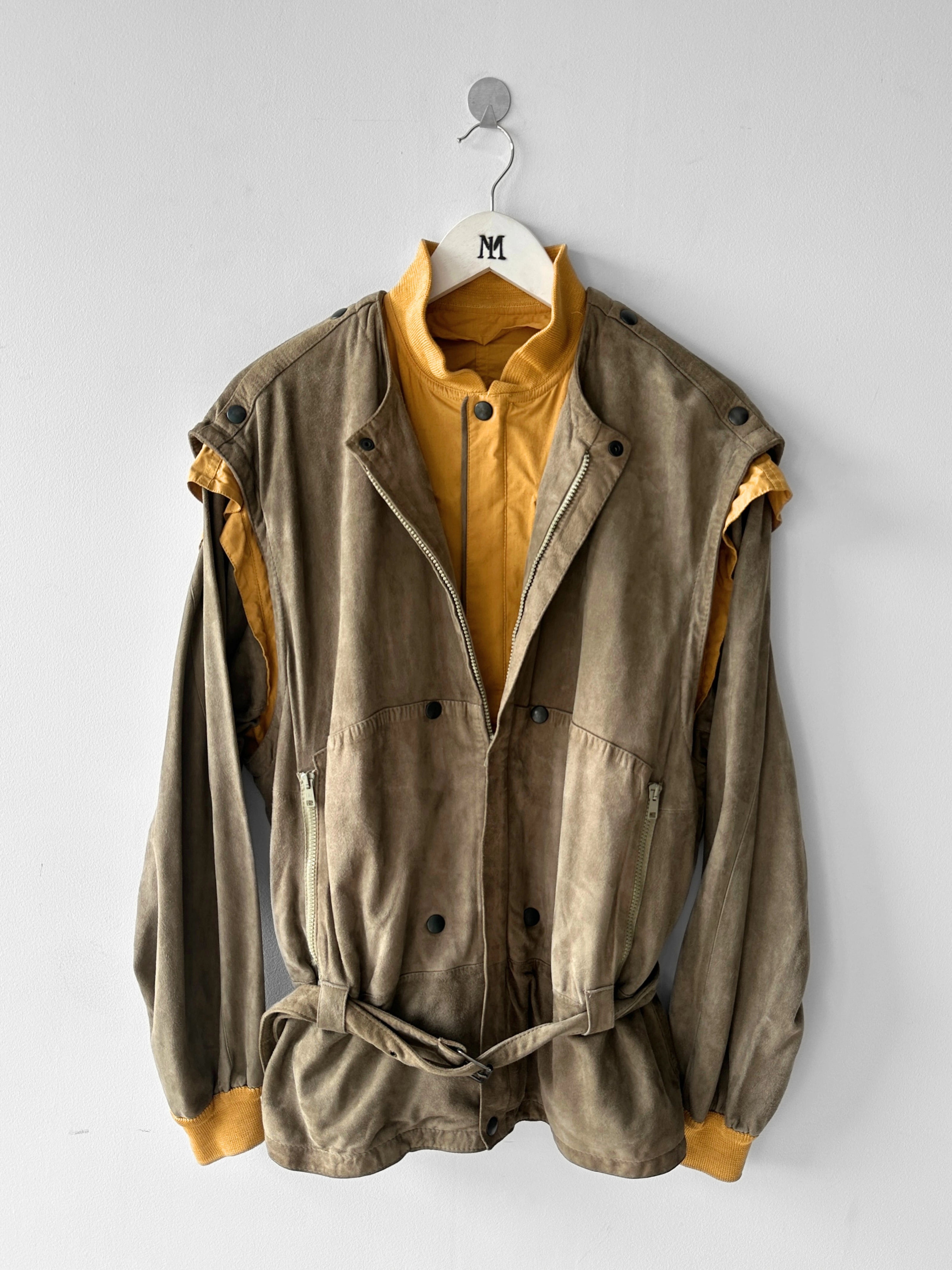 ITALIAN LABEL - 1980s LAYERED SUEDE JACKET WITH BELTED WAIST