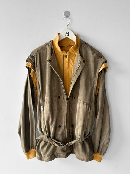 ITALIAN LABEL - 1980s LAYERED SUEDE JACKET WITH BELTED WAIST