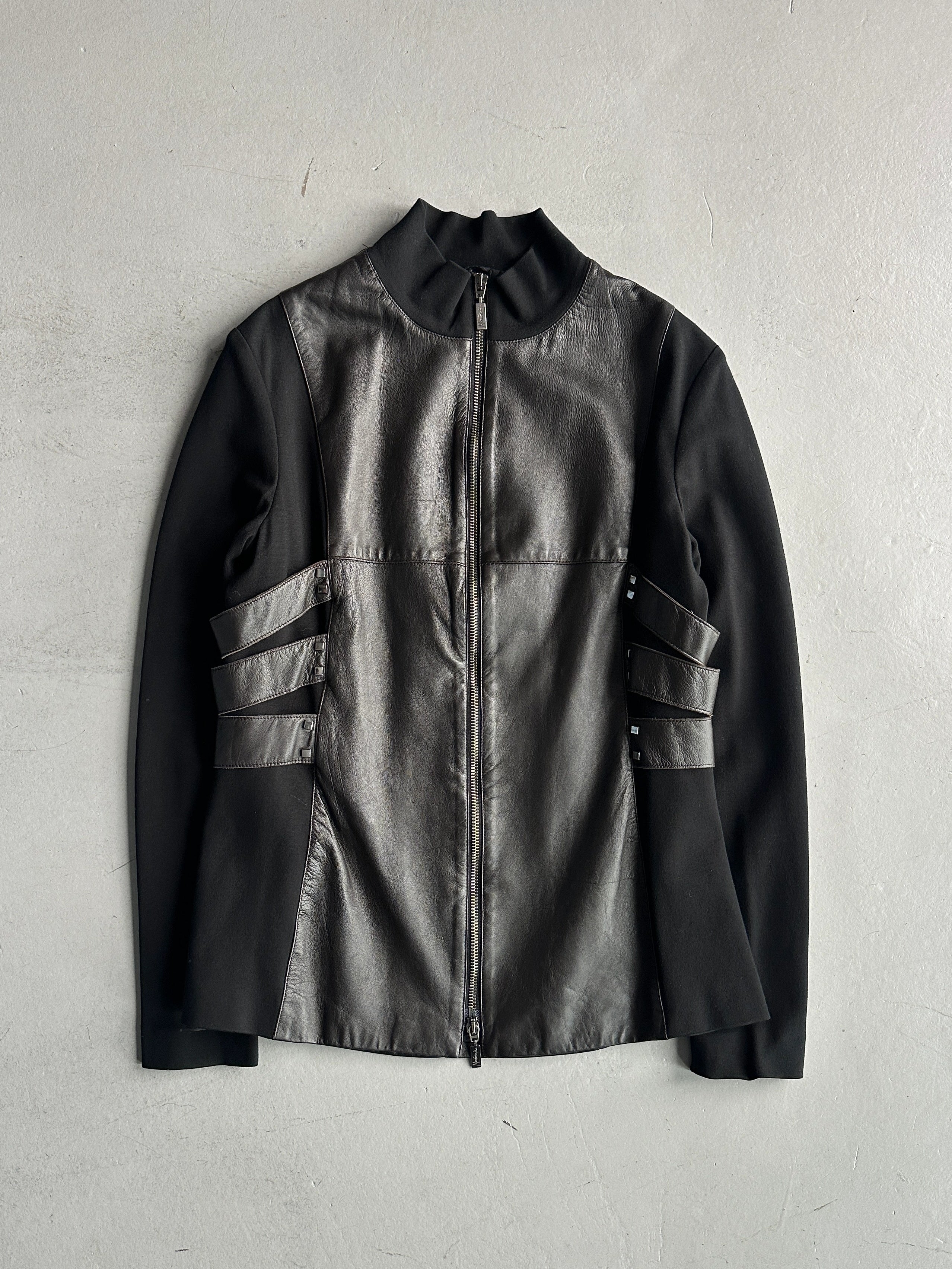 CLAUDE MONTANA - early 2000s BONDAGE JACKET WITH LEATHER FRONT AND BACK PANEL