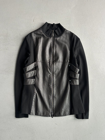 CLAUDE MONTANA - early 2000s BONDAGE JACKET WITH LEATHER FRONT AND BACK PANEL