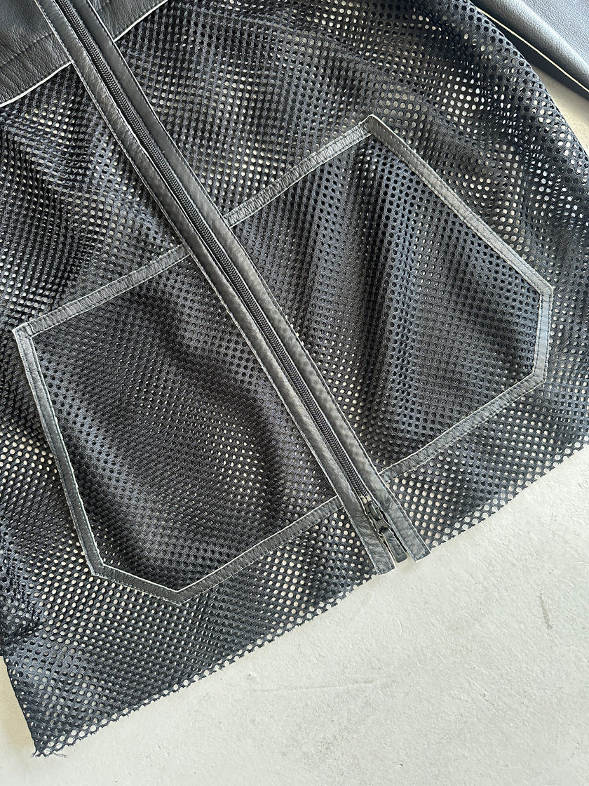 FENDISSIME - 1990s LEATHER AND MESH ZIPPED JACKET