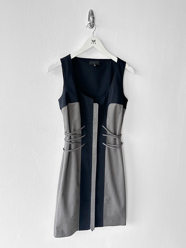 JOHN RICHMOND - 2000s PANELLED DRESS WITH LACING DETAILS AT WAIST