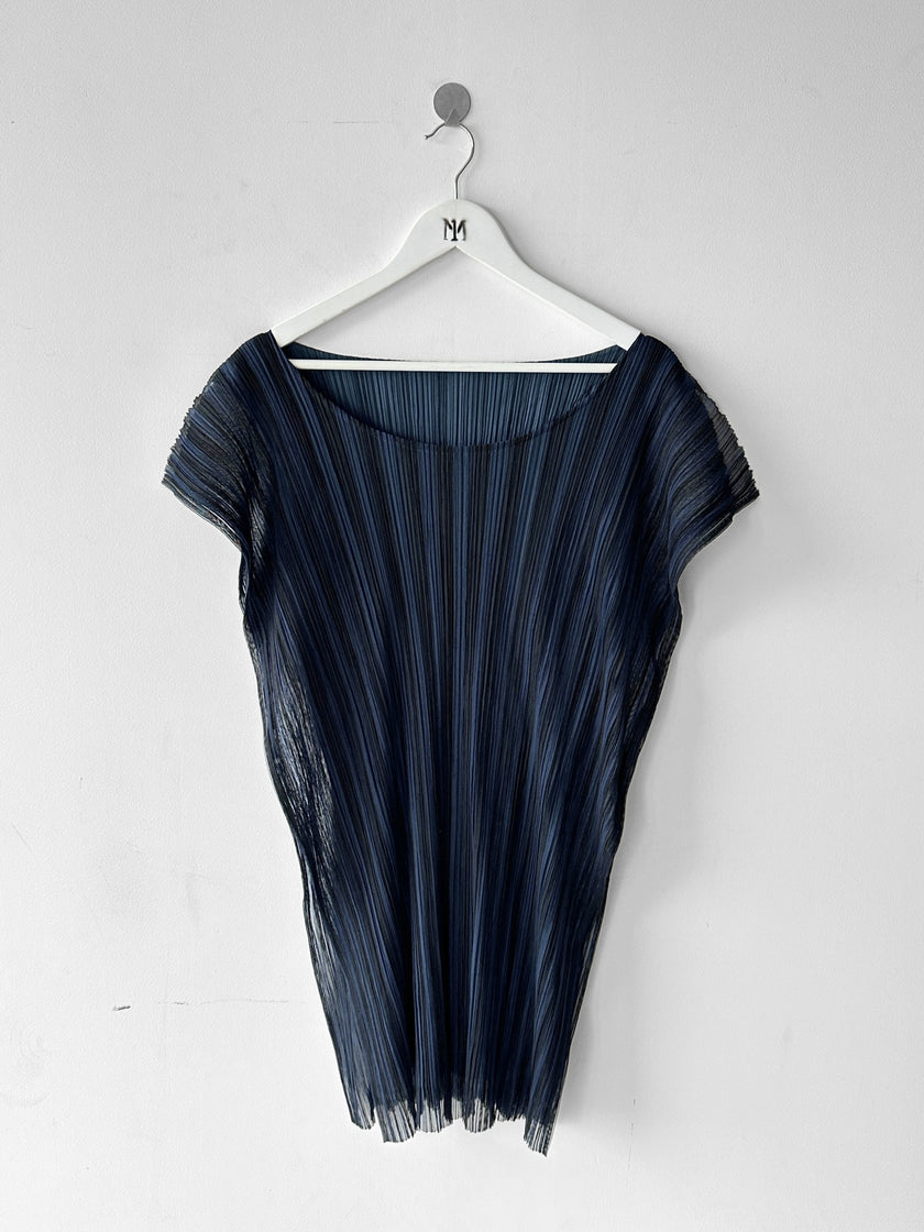 ISSEY MIYAKE - 2000s LAYERED LONGLINE TOP WITH SHEER MESH OVERLAY
