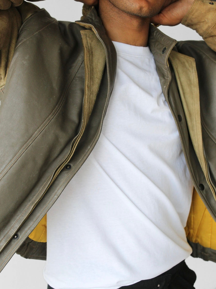 LOUIS FÉRAUD - 1980s CONTRASTING GREEN LAYERED LEATHER JACKET