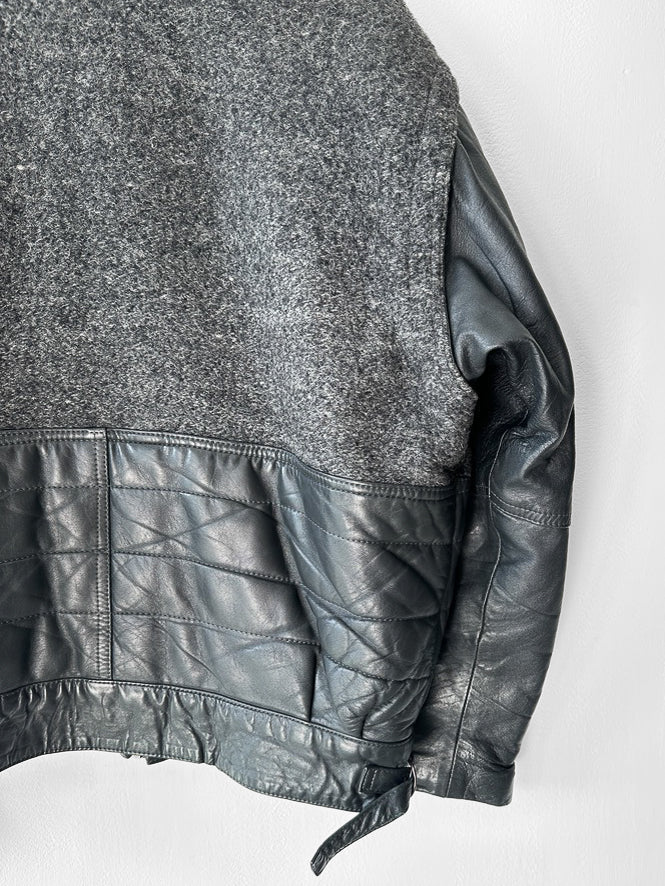 ITALIAN LABEL - 1980s PANELLED WOOL BOMBER JACKET WITH REMOVABLE SHEARLING COLLAR