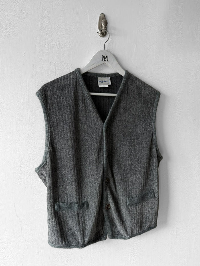 BYBLOS - 1980s RIBBED V NECK BUTTONED VEST TOP GILET