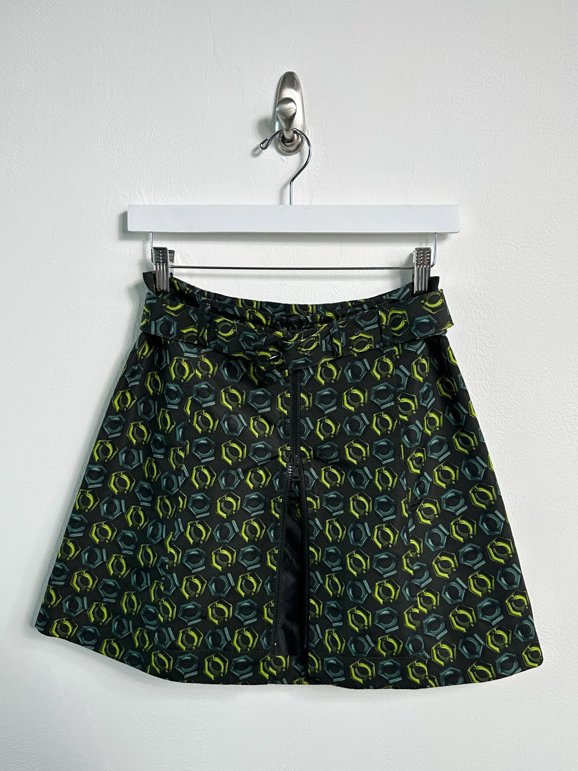 PRADA - S/S 2008 SILK MINI SKIRT WITH FRONT ZIP AND WAIST BELT