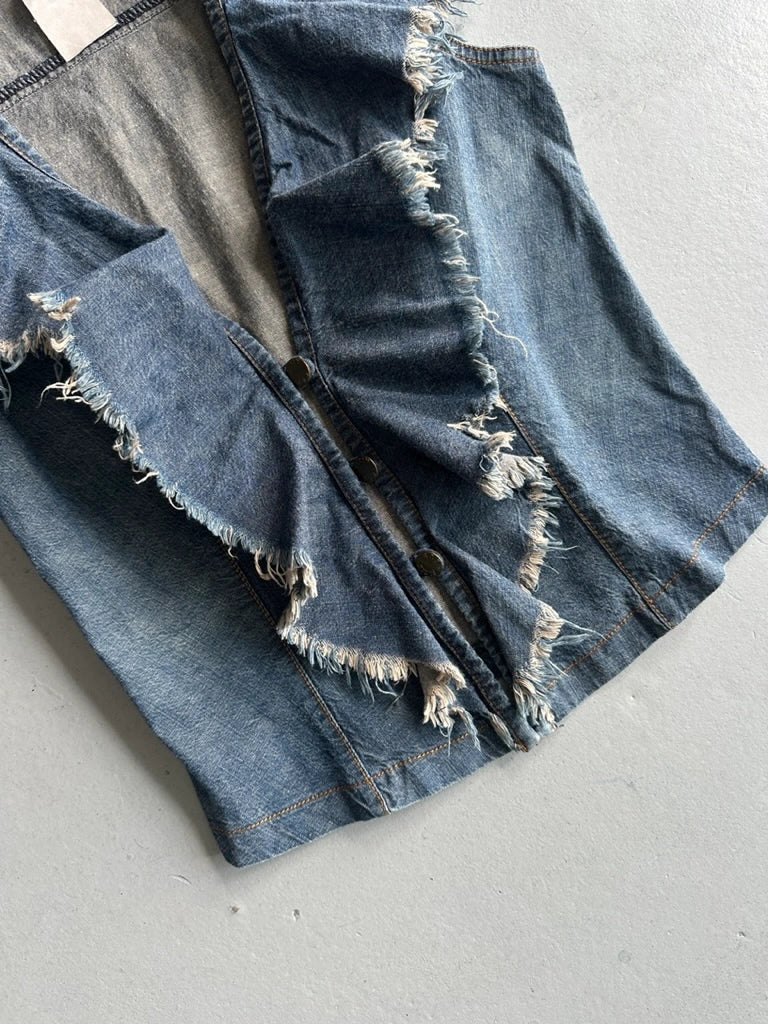 PLEIN SUD - 1990s RUCHED FRONT DENIM VEST TOP