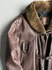 MARITHÉ + FRANÇOIS GIRBAUD X COMPAGNIE DES MONTAGNES & DES FORETS - 1980s FUR COLLAR LEATHER MIDI JACKET WITH METAL HOOKS FRONT CLOSURE