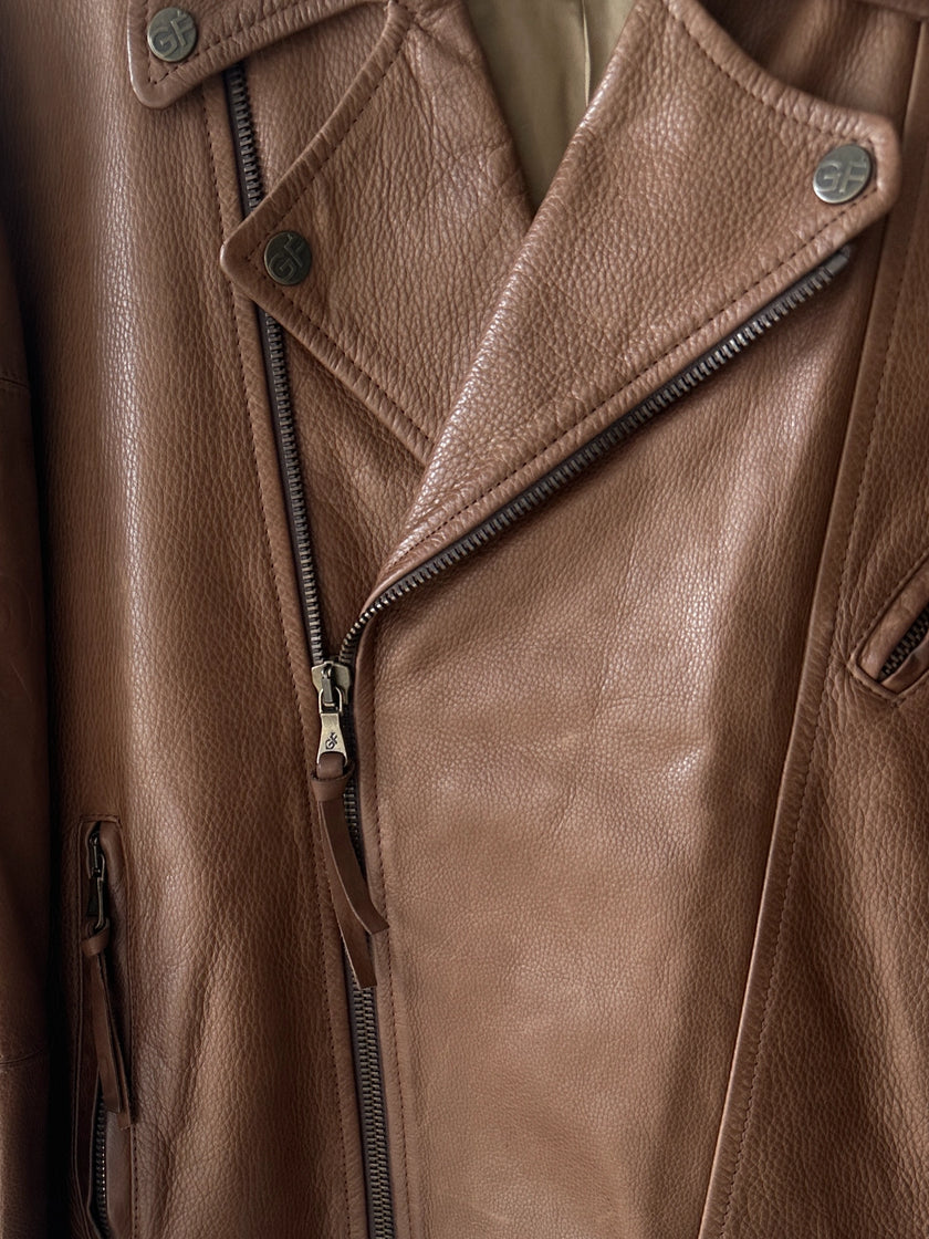 GIANFRANCO FERRÉ - early 2000s ASYMMETRICAL FRONT LEATHER BIKER JACKET