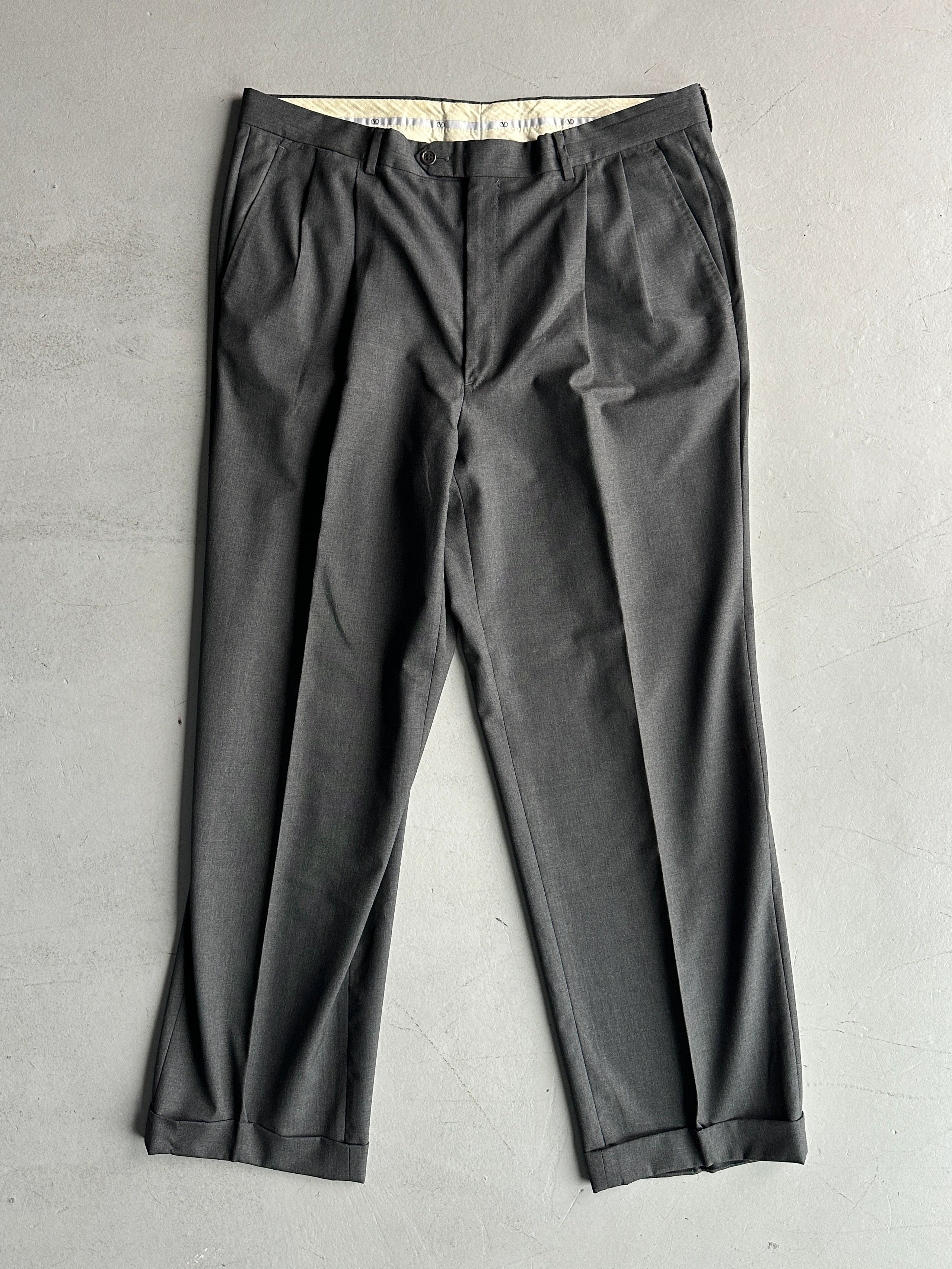 VALENTINO - 1990s TURN UP HEM FRONT PLEATS TAILORED TROUSERS