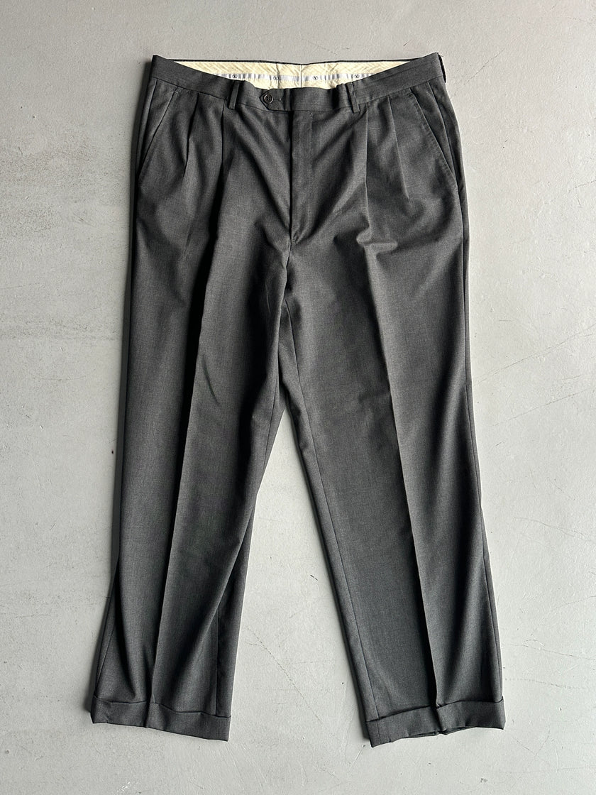 VALENTINO - 1990s TURN UP HEM FRONT PLEATS TAILORED TROUSERS