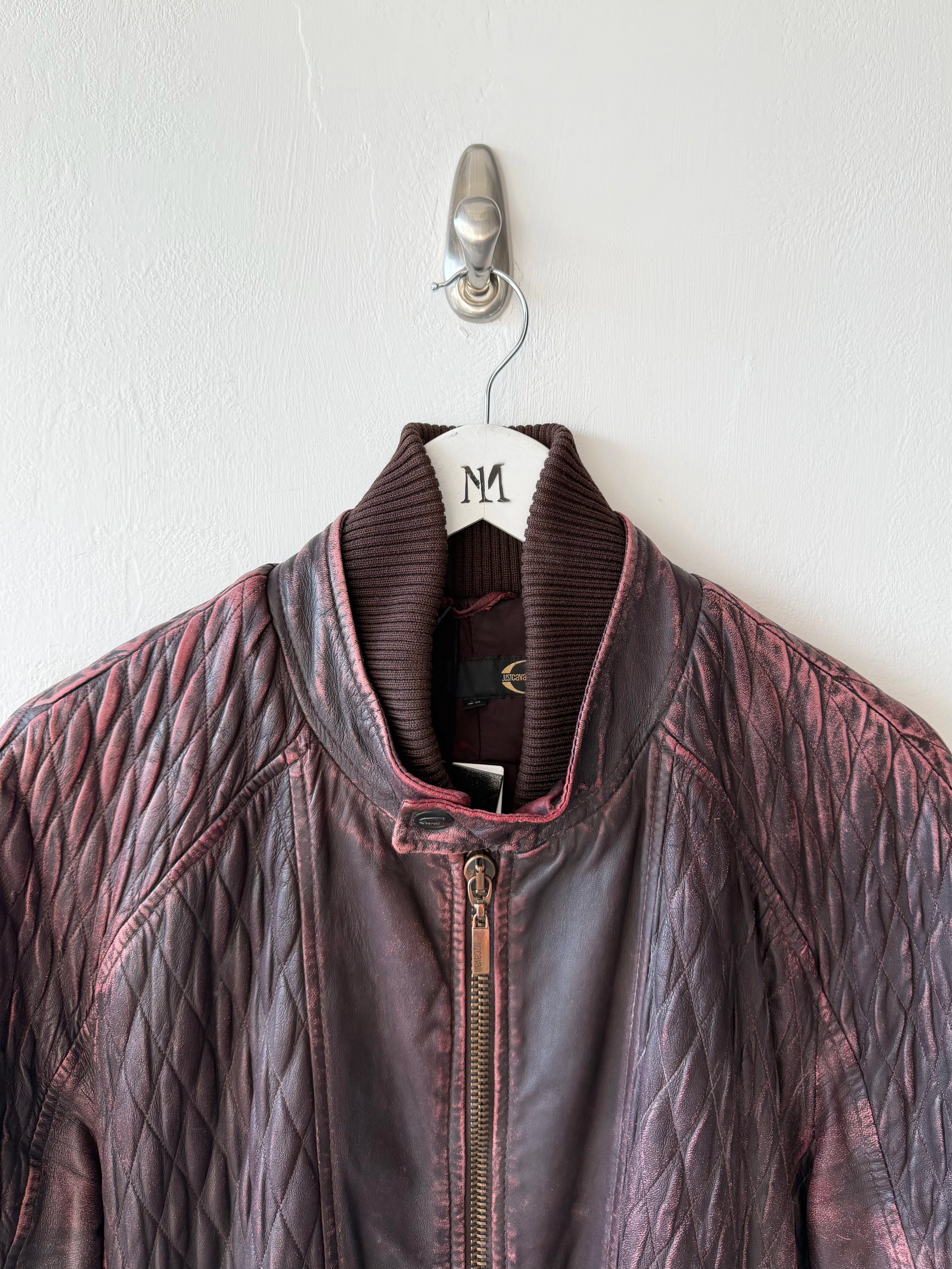 JUST CAVALLI - F/W 2008 DISTRESSED LEATHER BOMBER JACKET