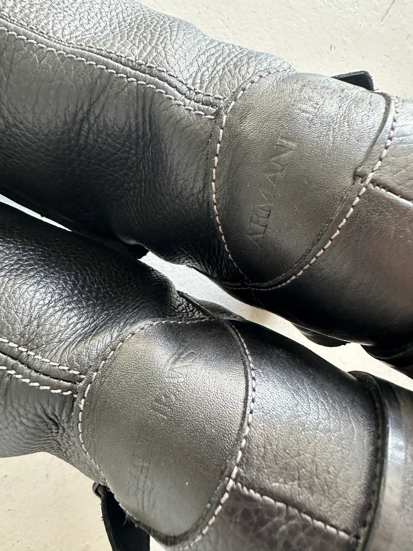 ARMANI JEANS - 2000s BIKER LEATHER BOOTS