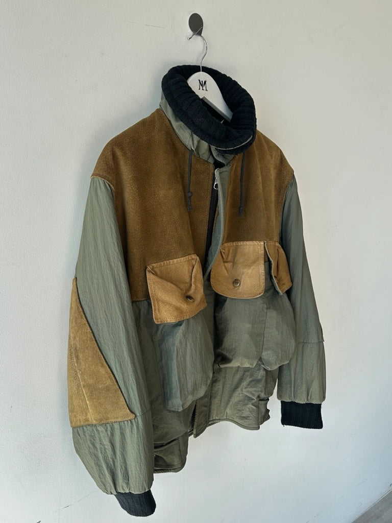 C.P. COMPANY - A/W 1983 LEATHER AND JAPANESE NYLON FIELD BOMBER JACKET