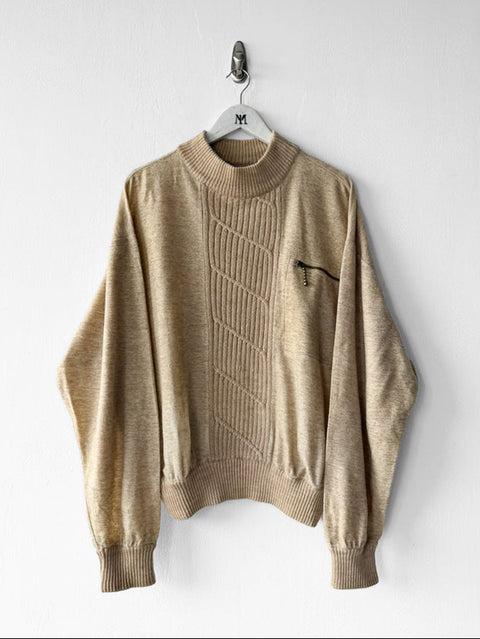 CLAUDE MONTANA - F/W 1983 BOXY FIT KNIT JUMPER WITH CABLE KNIT FRONT PANEL