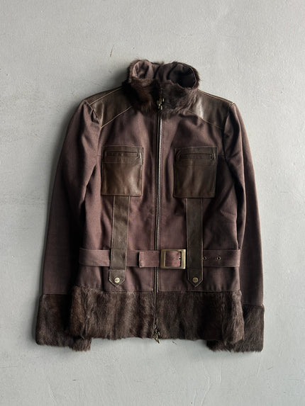 ICEBERG - early 2000s BELTED JACKET WITH FUR COLLAR AND CUFFS