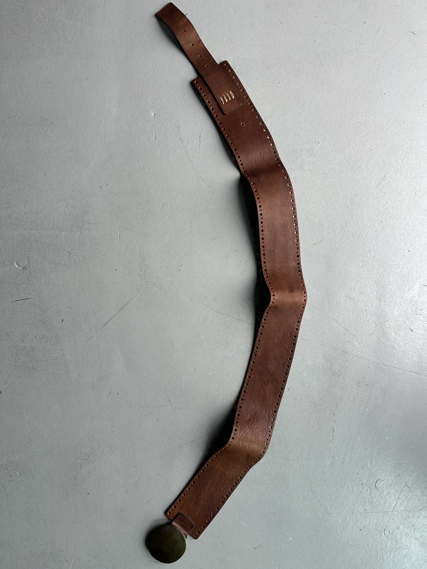 ARMANI JEANS - early 2000s WIDE BELT WITH OVERSIZED ROUNDED BRUSHED BRASS BUCKLE