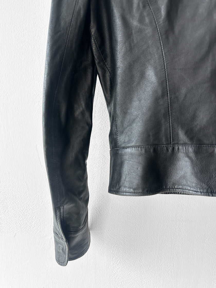 GIANFRANCO FERRÉ - early 2000s SOFT LEATHER CROP FIT JACKET WITH FUNNEL NECK