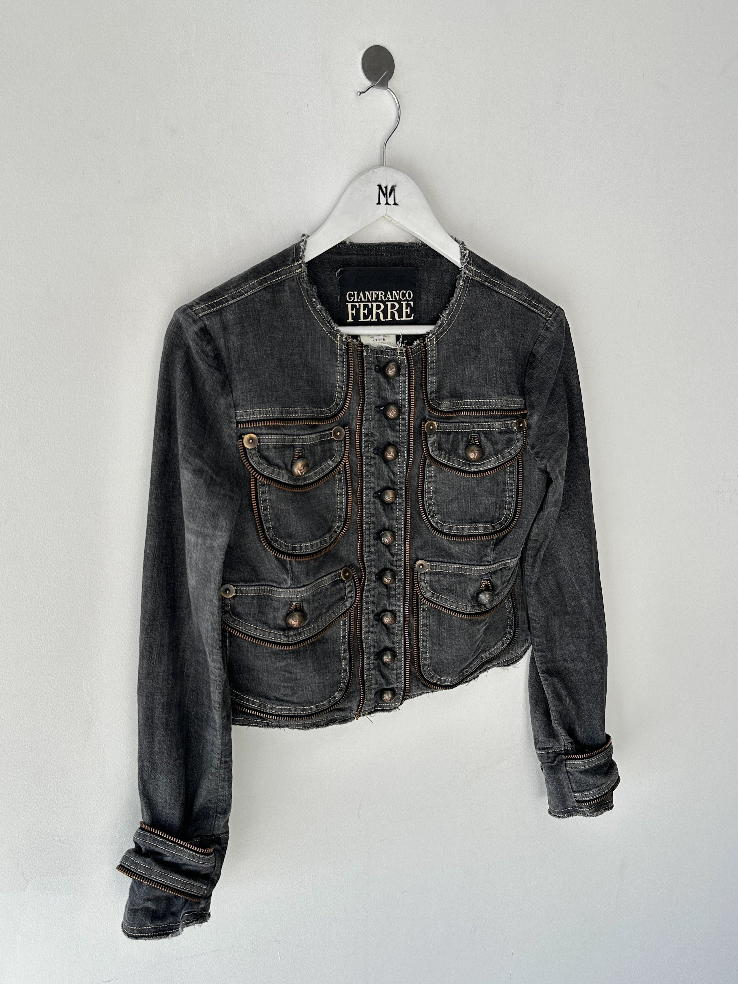 GIANFRANCO FERRÉ - early 2000s CROP FIT DENIM JACKET WITH EXPOSED ZIP DETAILS