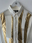 COMME DES GARÇONS BLACK - S/S 2018 LONG SLEEVE SHIRT WITH GOLD FOIL PANELS AND CUT OUTS FRONT