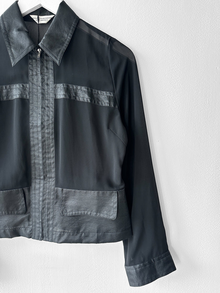 KANSAI YAMAMOTO - late 1990s CROP FIT SHEER JACKET WITH SATIN PANELING
