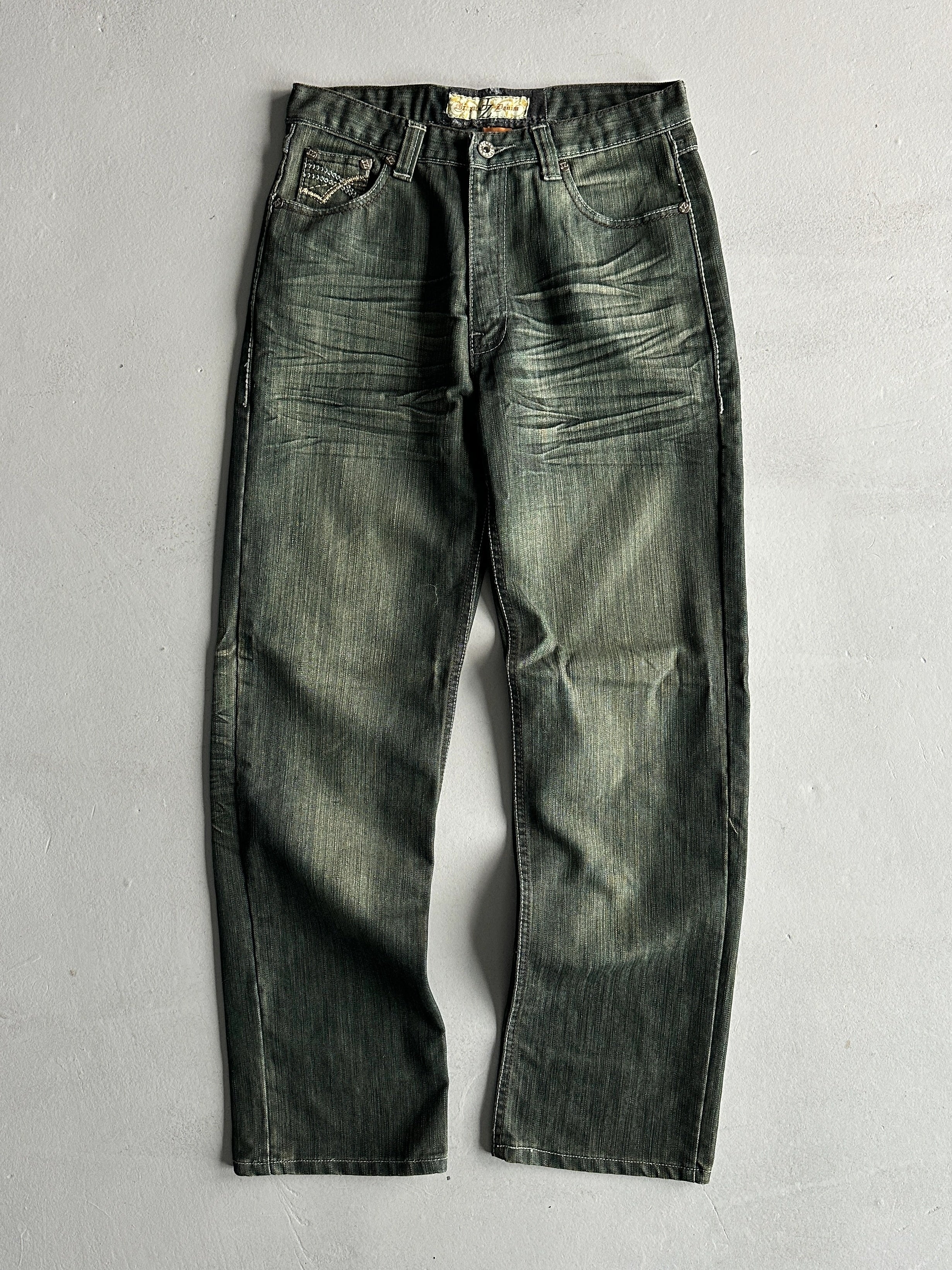 2000s FADED GREEN STRAIGHT FIT JEANS