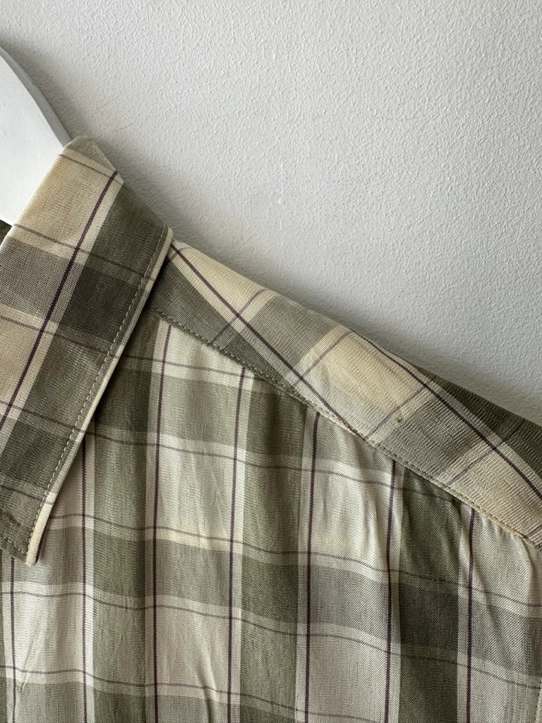 COMME DES GARÇONS - S/S 1994 CHECKED SHORT SLEEVE SHIRT WITH FLOWING DETAILS AT HEM