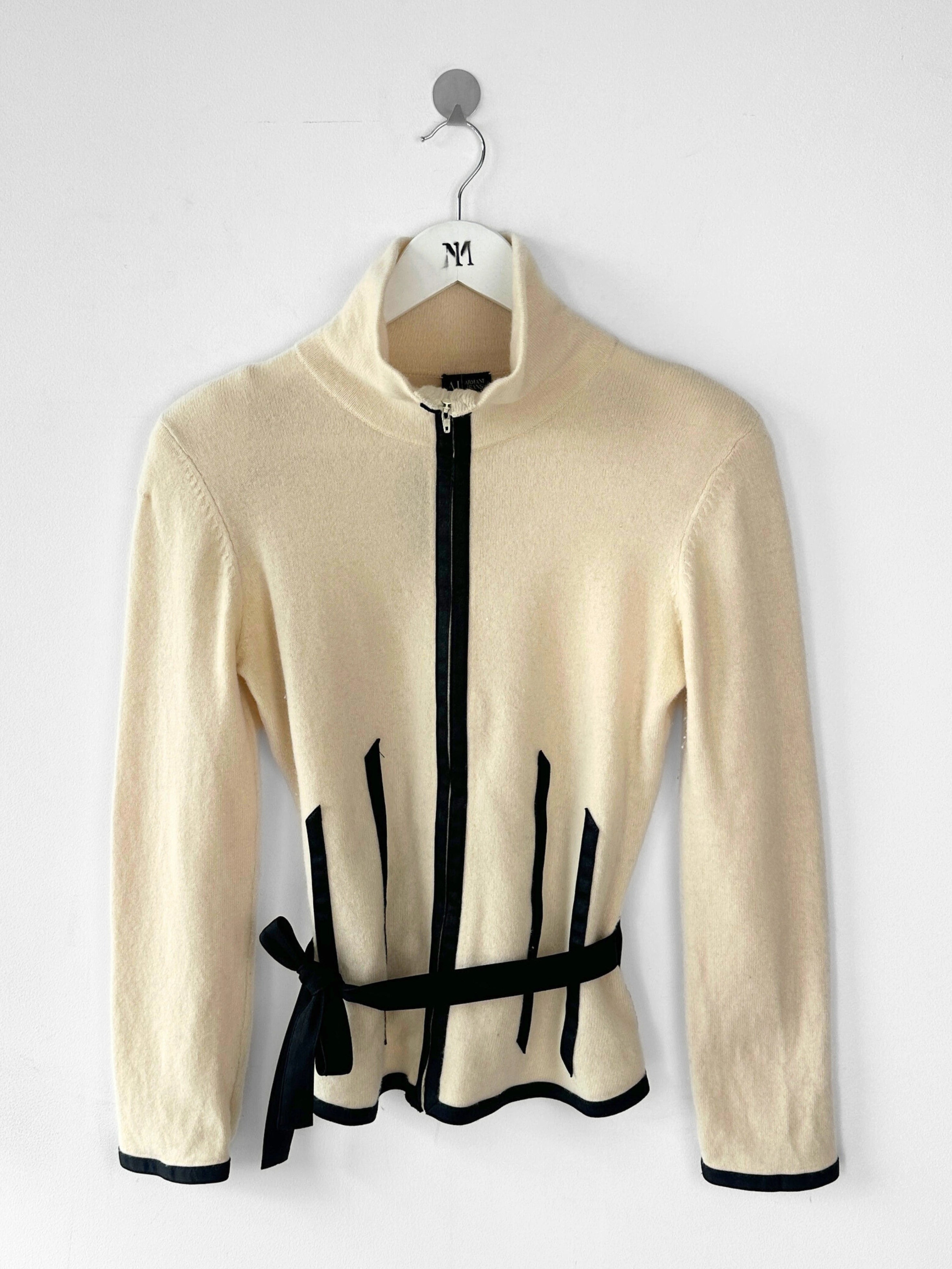 ARMANI JEANS - 2000s ZIPPED KNIT WITH CONTRASTING BLACK STRIPES DETAILS