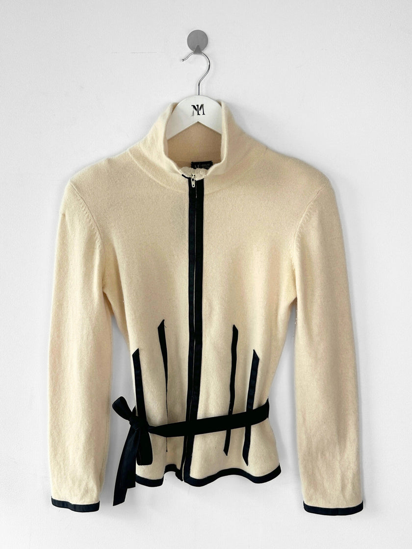 ARMANI JEANS - 2000s ZIPPED KNIT WITH CONTRASTING BLACK STRIPES DETAILS