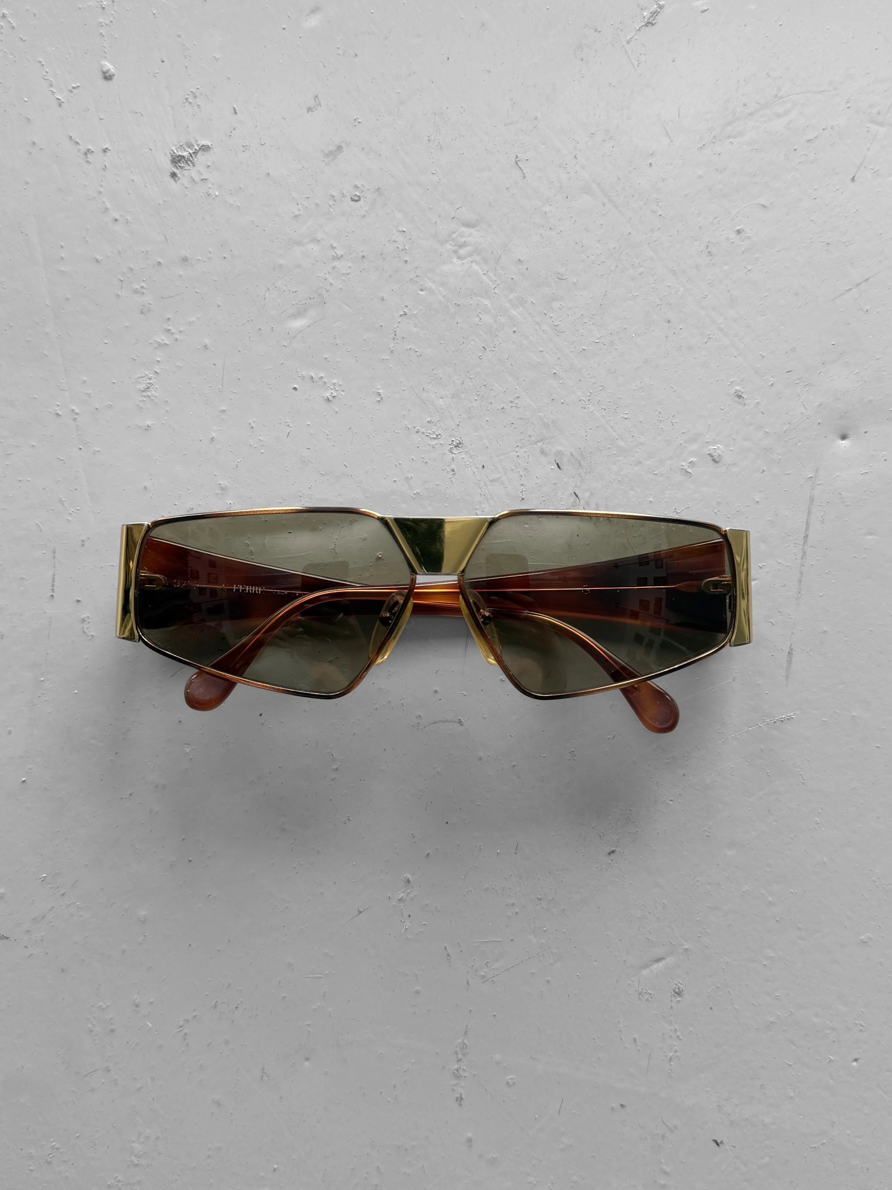 GIANFRANCO FERRÉ - 1990s GEOMETRIC SUNGLASSES WITH TORTOISESHELL ARMS