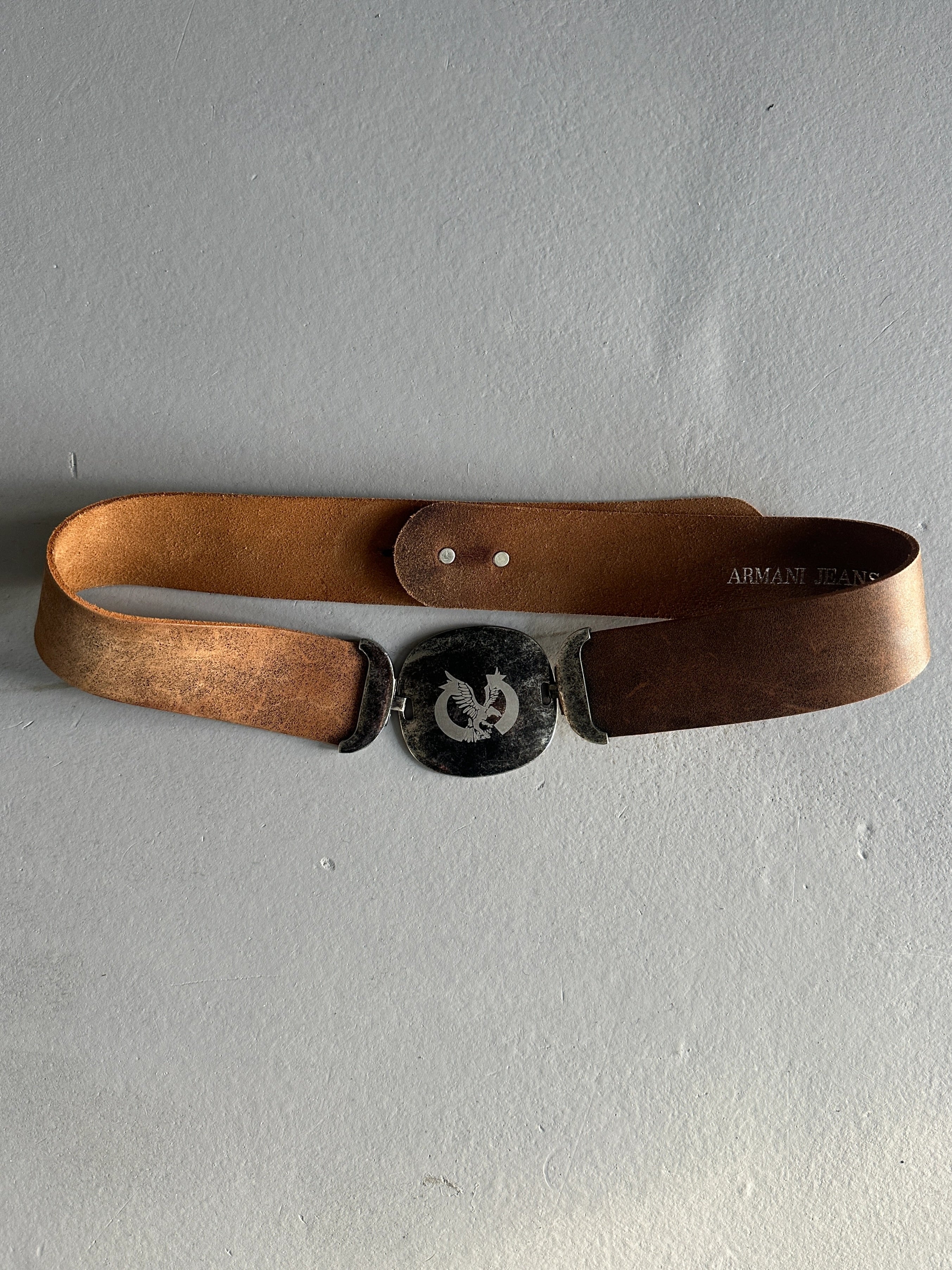 ARMANI JEANS - 1990s LEATHER BELT WITH PENDANT BUCKLE