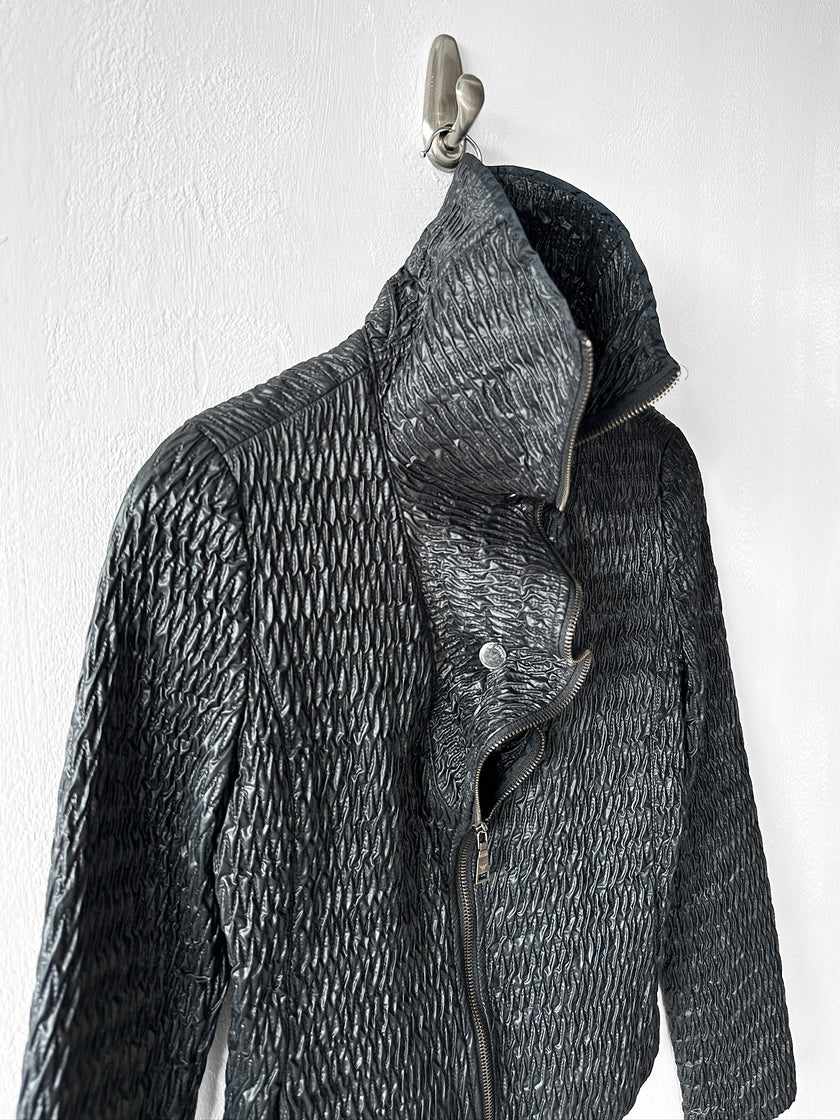 EMPORIO ARMANI - F/W 2009 TEXTURED JACKET WITH RUFFLED COLLAR AND ZIP DETAILS