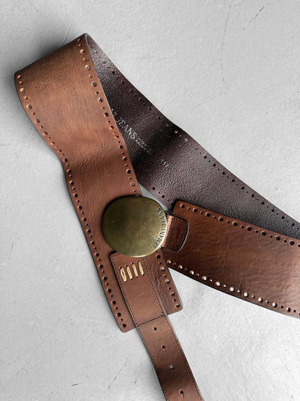 ARMANI JEANS - early 2000s WIDE BELT WITH OVERSIZED ROUNDED BRUSHED BRASS BUCKLE