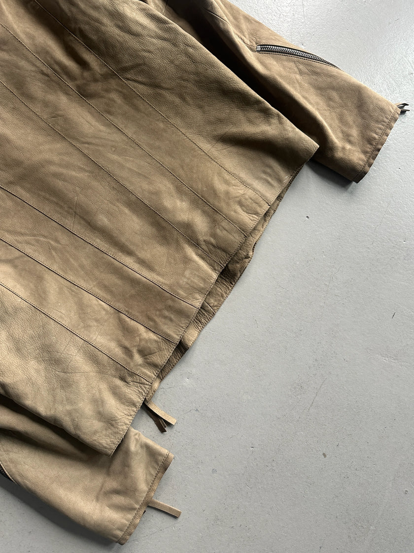 EMPORIO ARMANI - A/W 2011 ASYMMETRICAL ZIP FUNNEL NECK COLLAR CALF LEATHER JACKET