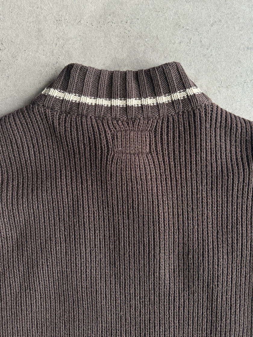 ENERGIE - 2000s SUEDE FRONT KNIT ZIPPED CARDIGAN