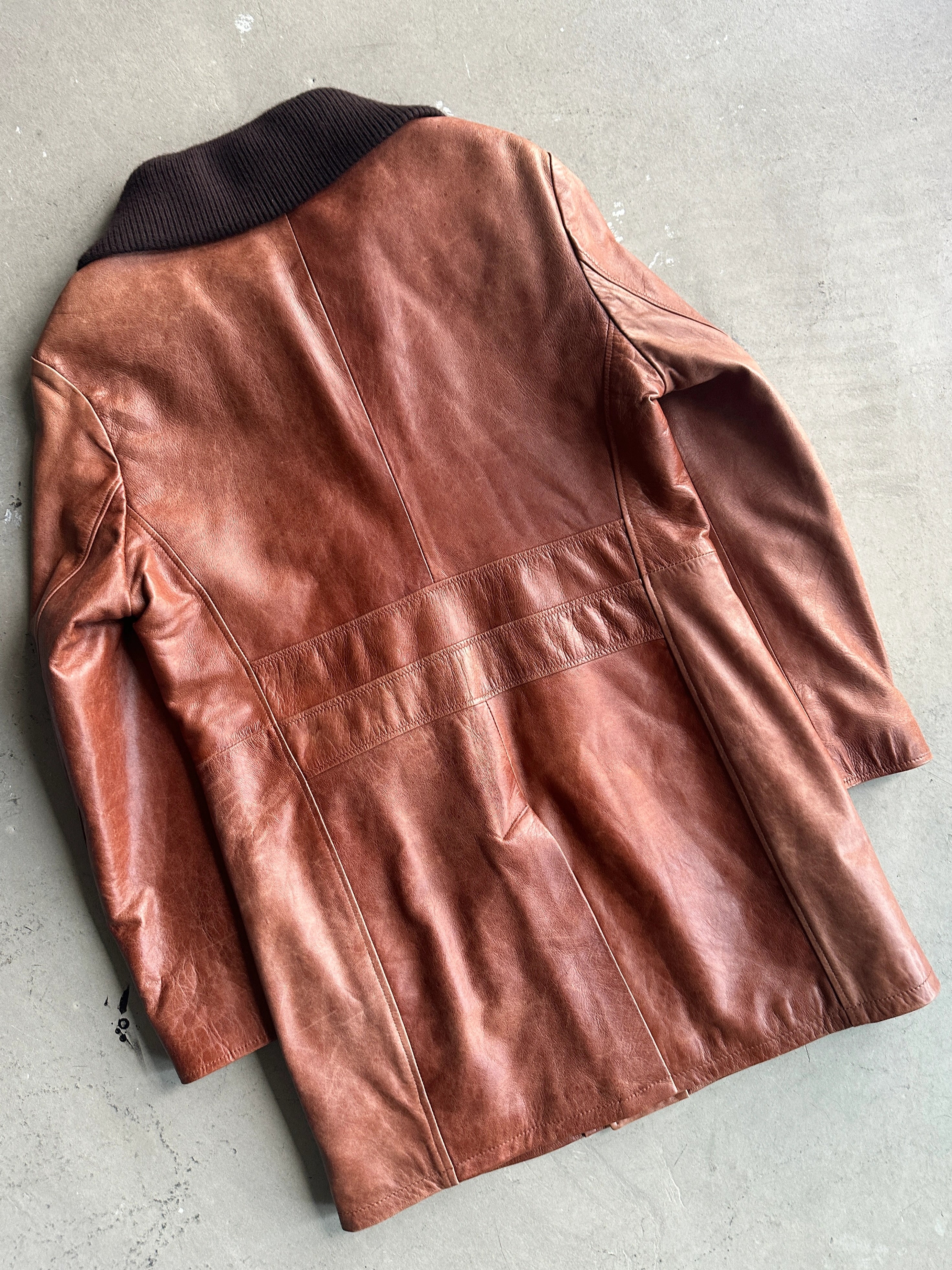 1980s MIDI LEATHER JACKET WITH KNITTED COLLAR