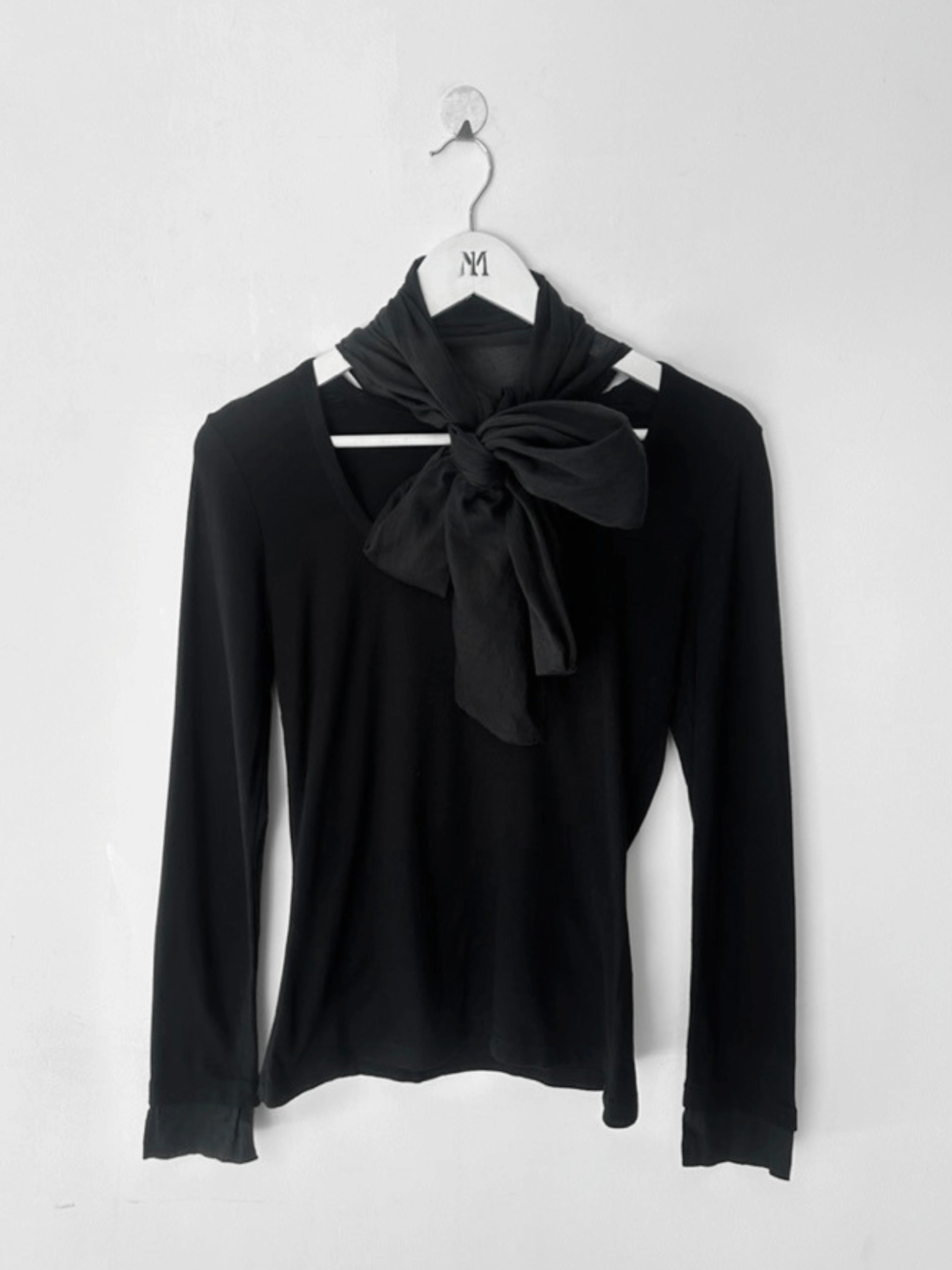 DRIES VAN NOTEN - late 1990s LONG SLEEVE TOP WITH OVERSIZED SCARF COLLAR