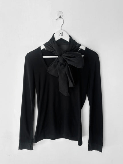 DRIES VAN NOTEN - late 1990s LONG SLEEVE TOP WITH OVERSIZED SCARF COLLAR