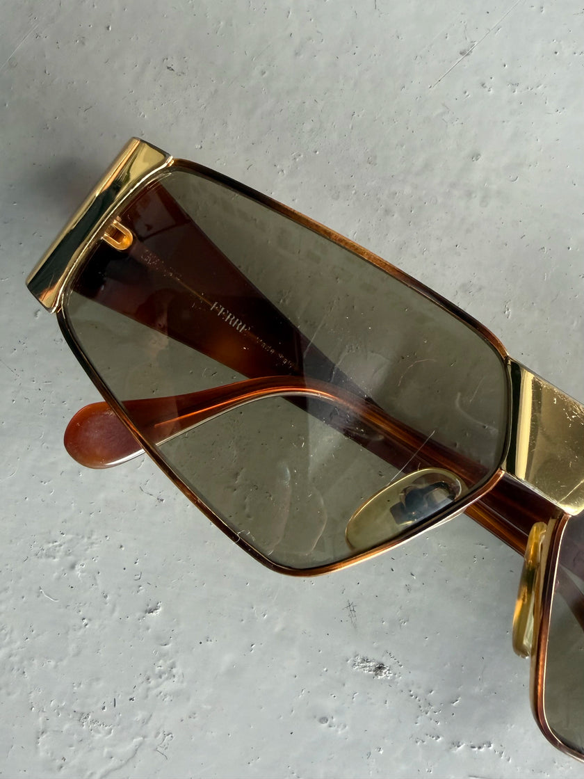 GIANFRANCO FERRÉ - 1990s GEOMETRIC SUNGLASSES WITH TORTOISESHELL ARMS