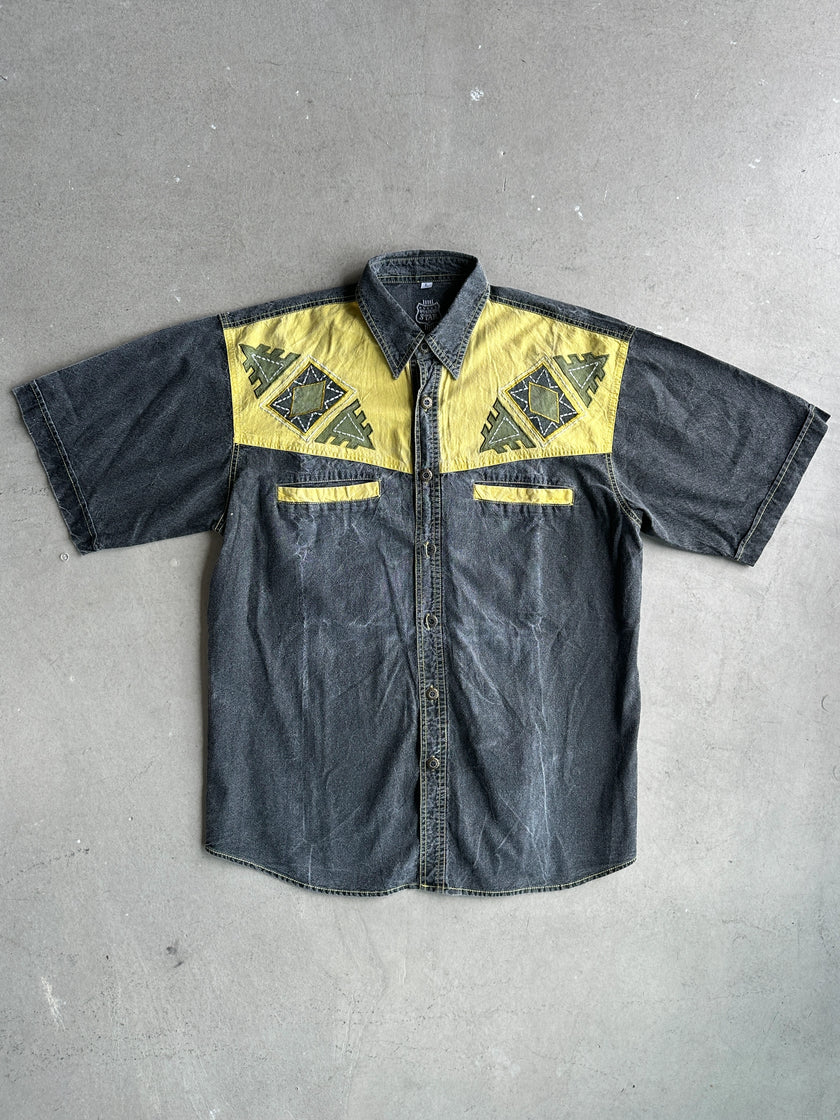 1980s DENIM SHIRT WITH CONTRASTING YELLOW DETAILS