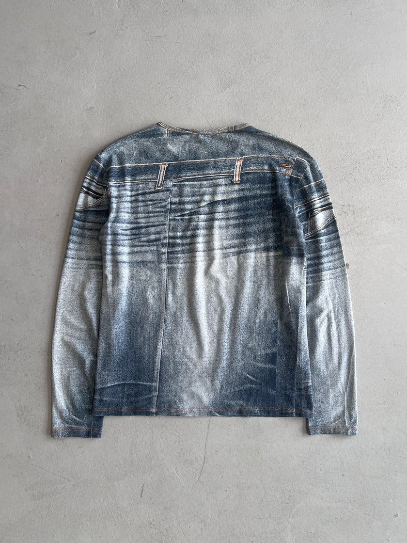 ROBERTO CAVALLI - 2000s DENIM PRINT LONG SLEEVE TOP