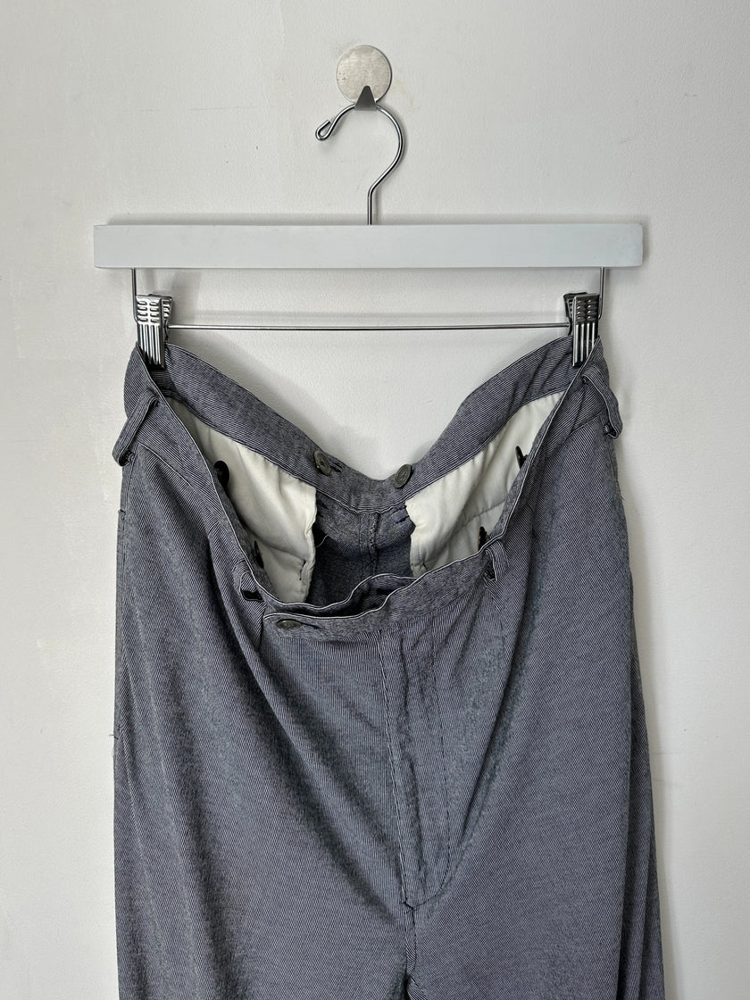 YOHJI YAMAMOTO - S/S 1999 STRIPED TROUSERS WITH ADJUSTABLE TIE HEMS