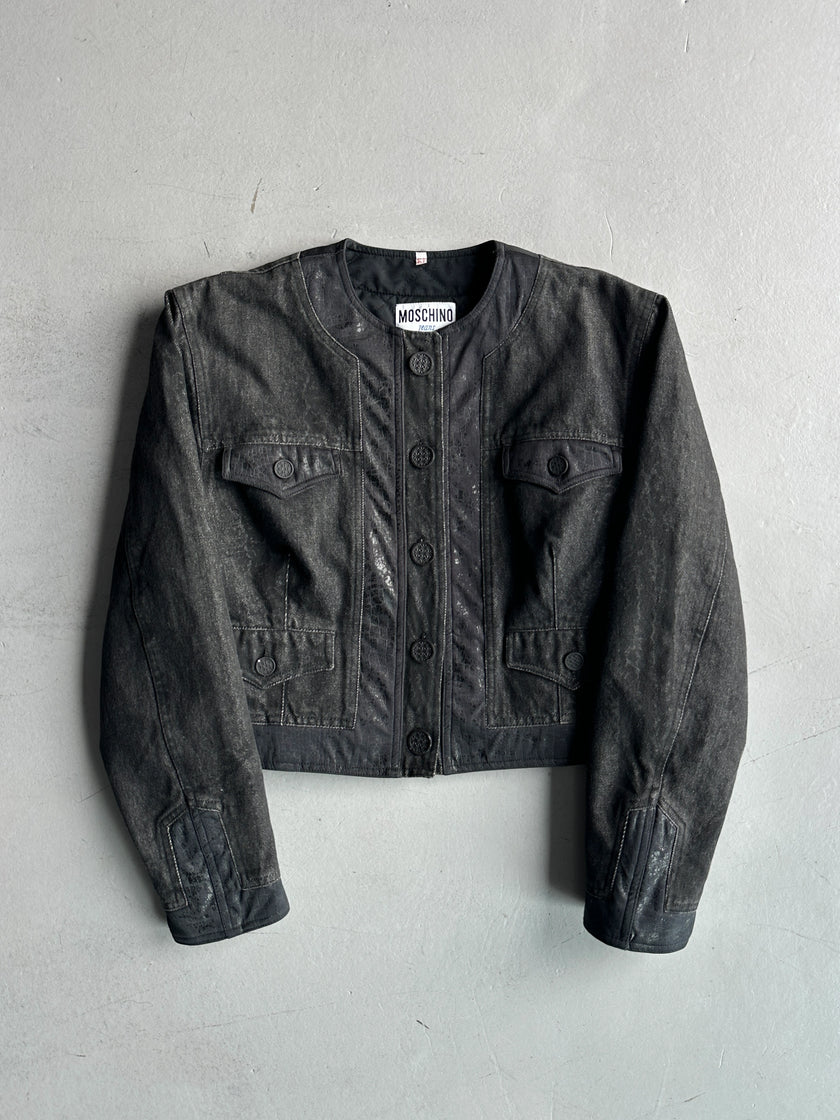MOSCHINO - 1980s COLLARLESS CROP FIT PADDED DENIM JACKET