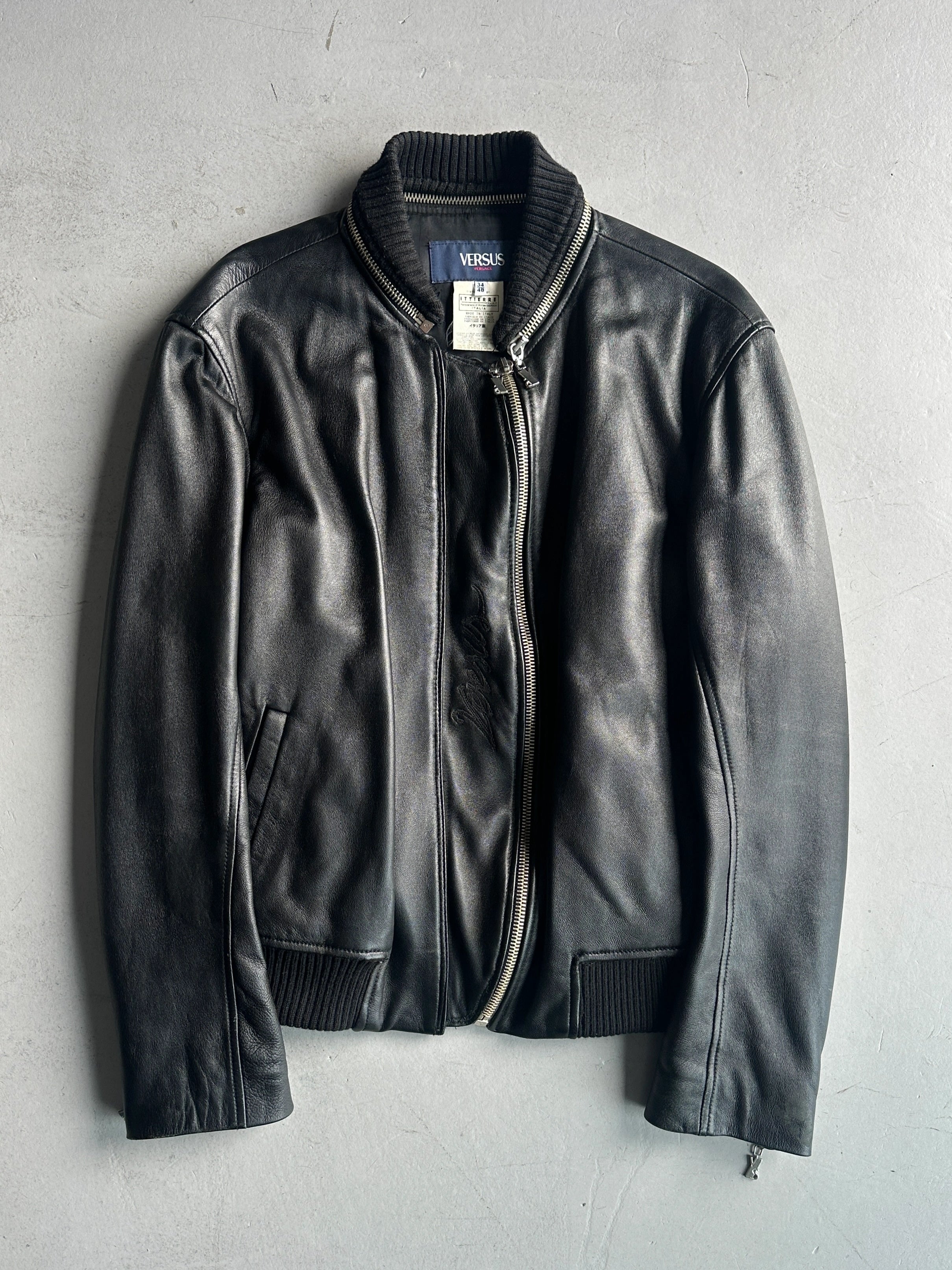 VERSUS VERSACE - early 2000s REMOVABLE COLLAR LEATHER JACKET